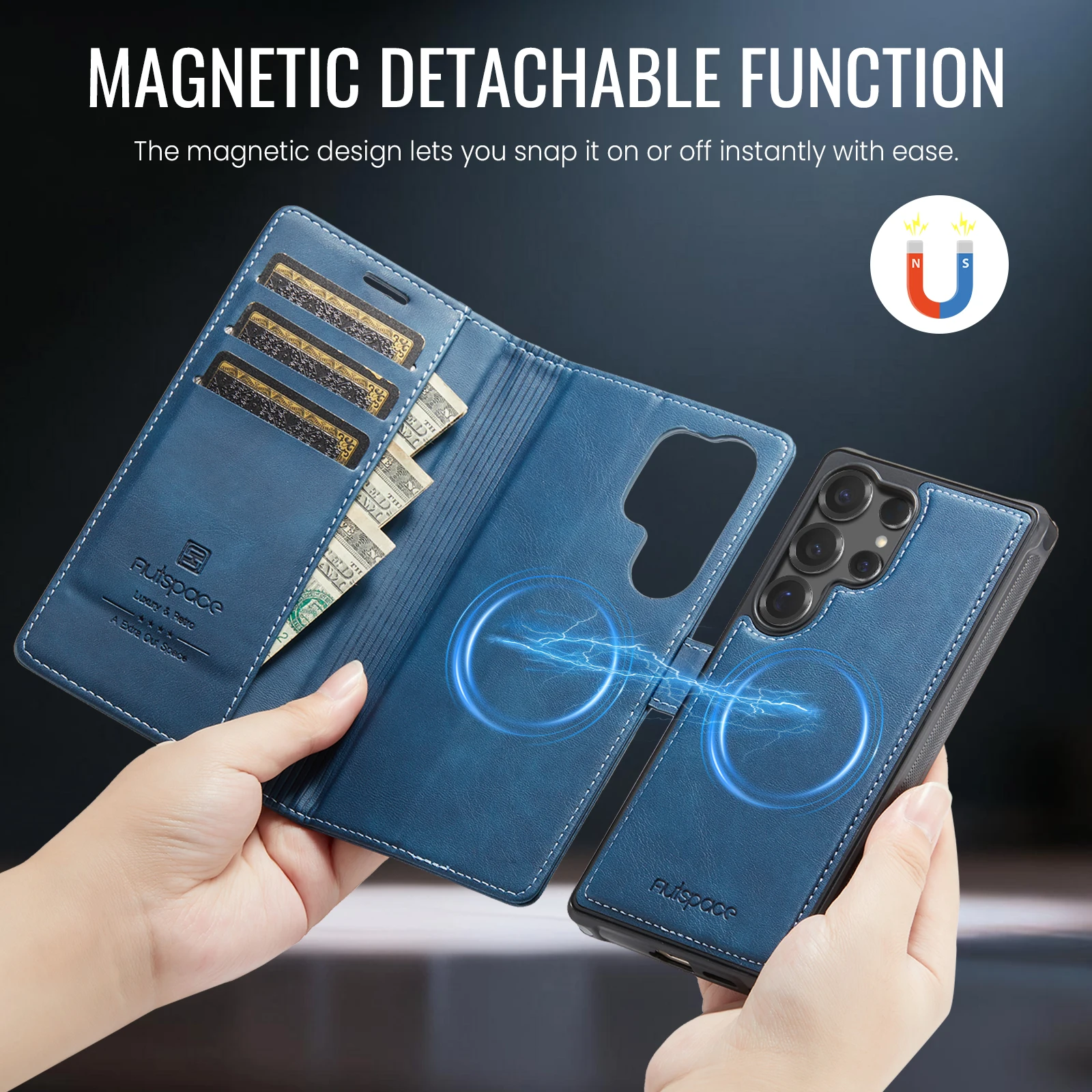 قسط المحفظة بطاقة جلدية قضية الهاتف لسامسونج غالاكسي S25 S24 الترا S25 زائد S25Edge 2 في 1 انفصال المغناطيسي الوجه غطاء