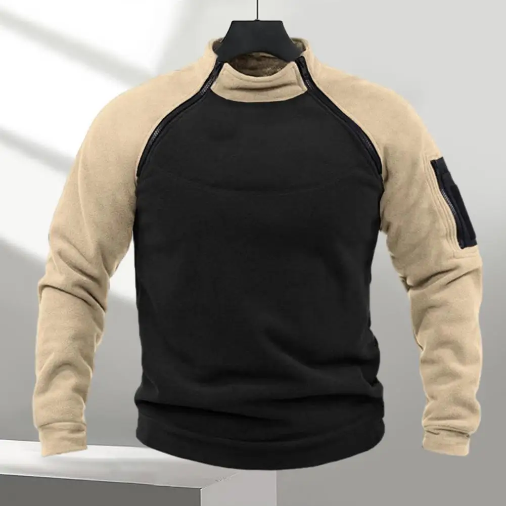 Contrast Color Men Sweatshirt Fall Men Sweatshirt Men's Windproof Outdoor Sports Sweatshirt with Stand for Fall for Casual