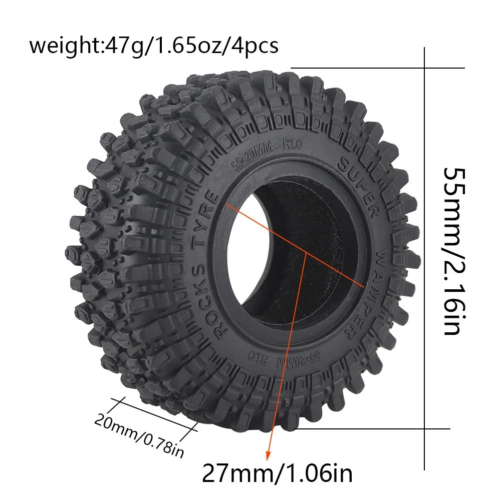 Ajrc 4 peças de pneus de borracha macia de 1.0 polegadas com espuma para axial scx24 1/24 1/18 traxxas trx4m rc crawler carro caminhão peças de atualização
