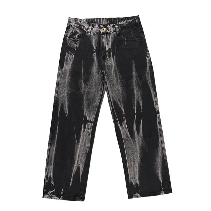 타이다이 레트로 청바지 소년 및 청소년용, 루즈 와이드 레그 팬츠, 아메리칸 스트리트 훌리건 멋진 블랙 롱 팬츠