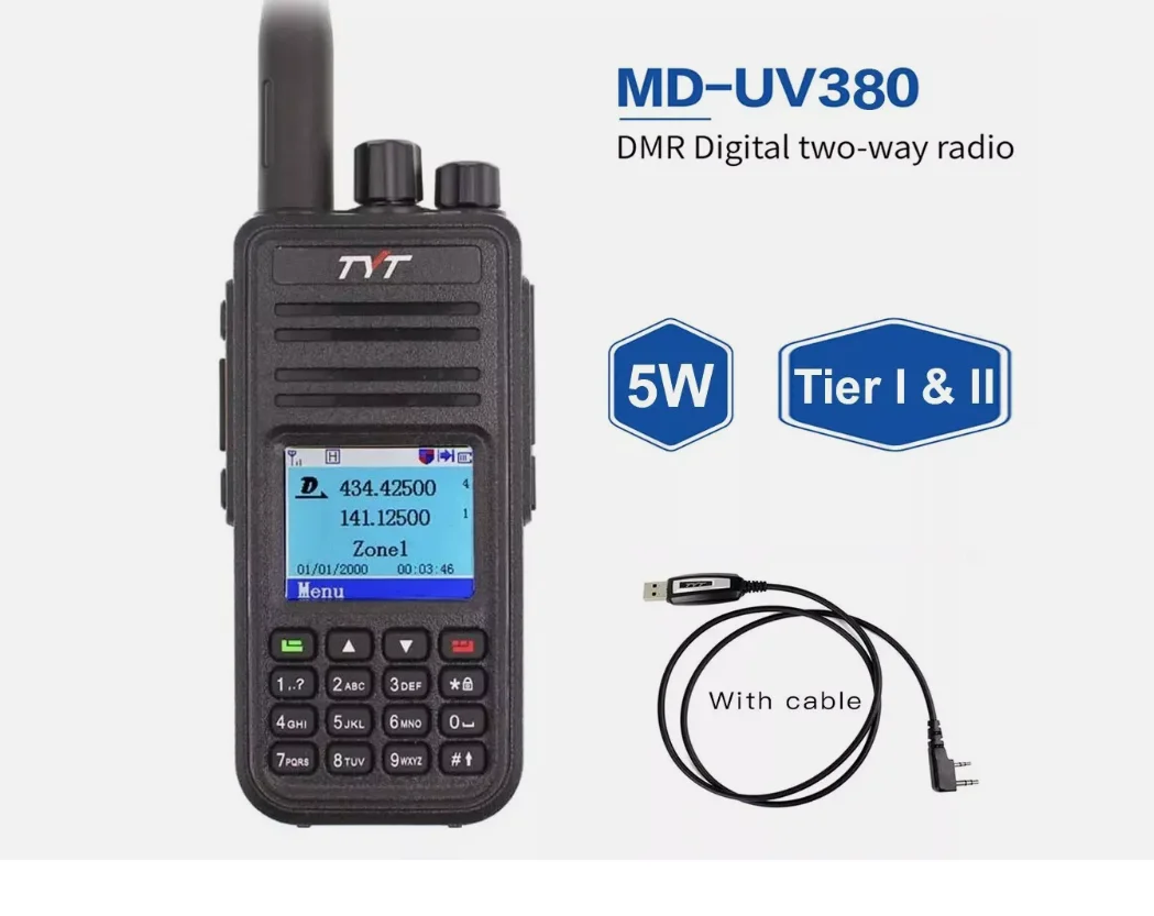 Цифровое радио TYT DMR MD-UV380, двухдиапазонное, двойной дисплей, двустороннее радио + USB-кабель