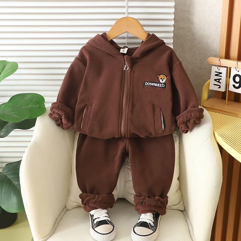 طقم النسخة الكورية الجديدة للأطفال لعام 2025 على شكل دب كرتوني للخريف والشتاء للأولاد مع طقم مكون من قطعتين بقلنسوة من عمر 0 إلى 5 سنوات #3