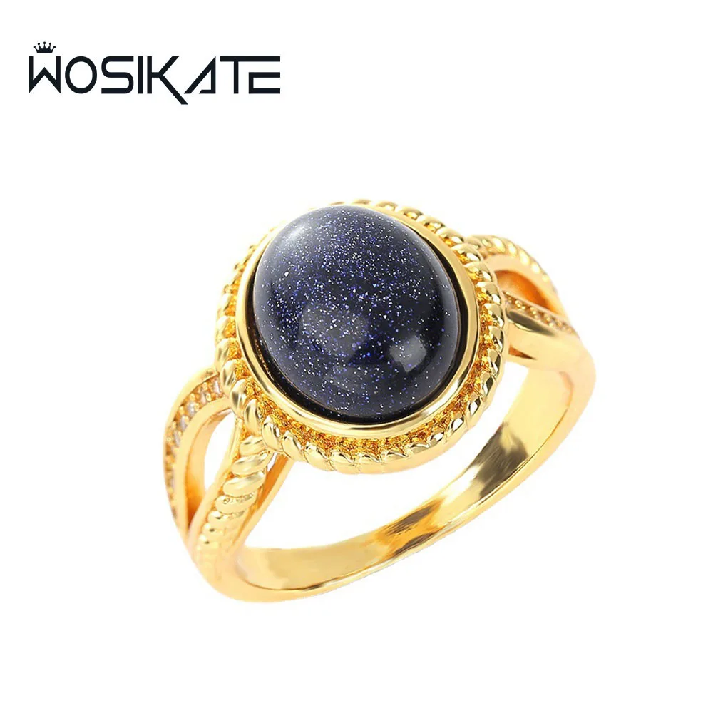 

WOSIKATE Stars In The Night Sky Blue Starlight Stone Ring For Women Vintage 18k Gold-plated Starlit Finger Ring Fashion Jewelry