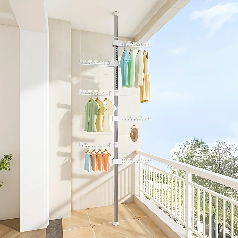 

No-Drill Clothes Drying Rack - Adjustable 4/5/6 Layer Stainless Steel Laundry Stand for Window/Balcony, Space Saving Expandable