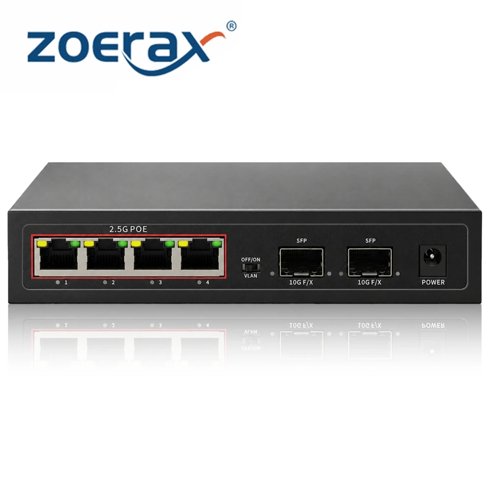zoerax-6‑port-unmanaged-poe-network-switch-4×25g-rj45-poe-ports-2×10g-sfp-uplink-one‑key-vlan-4kv-lightning-protection