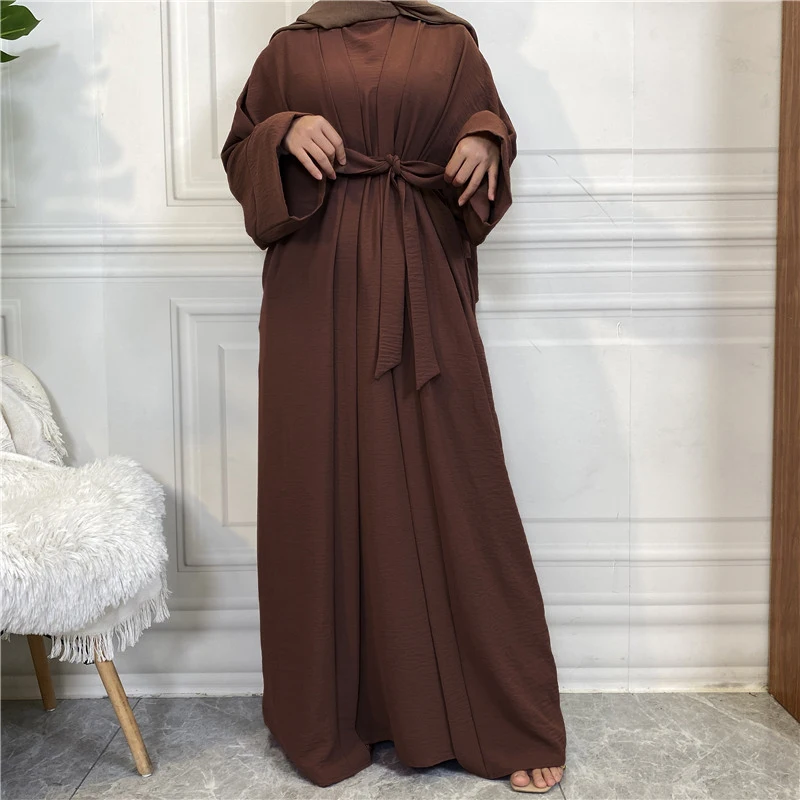 Two piece set Robe Solid Cardigan Abaya Long Dress Pocket Fashion Party Evening Women Muslim Kaftan Jalabiya Women\'s clothing