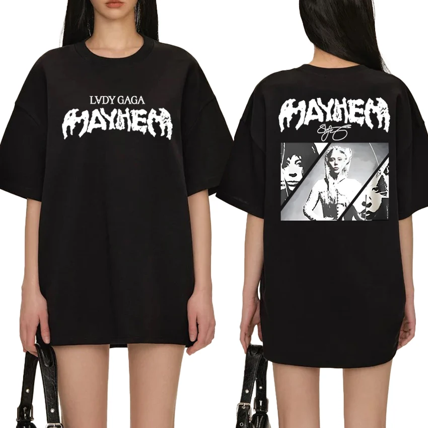 

Singer Lady Gaga MAYHEM albums Tour 2025 Double Sided print T shirt Unisex vintage short sleeve T-shirts Men Women Cotton Tops