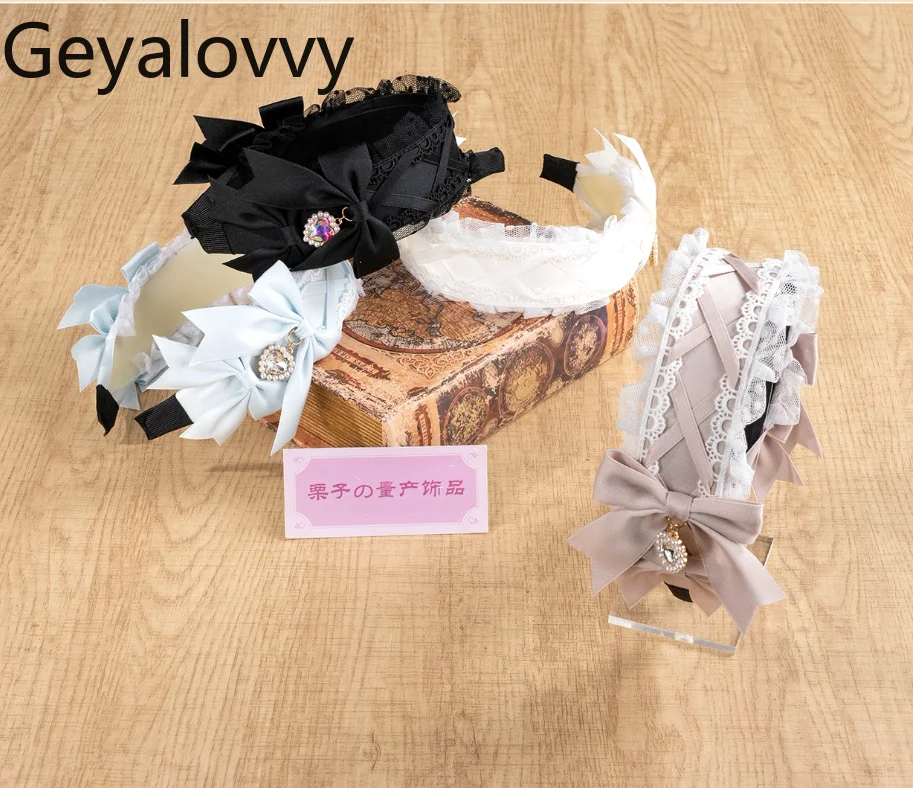 

Новые аксессуары для волос в стиле Лолита: кружевные повязки на голову с бантом и стразами, массово производимые заколки-украшения для женщин