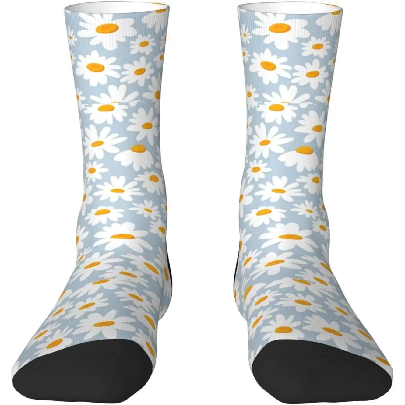 White Daisy Printing Color Block Mid Calf With Soft Feel Fits Contrasting Fall Socks Harajuku Retro Style Breathable Non-slip