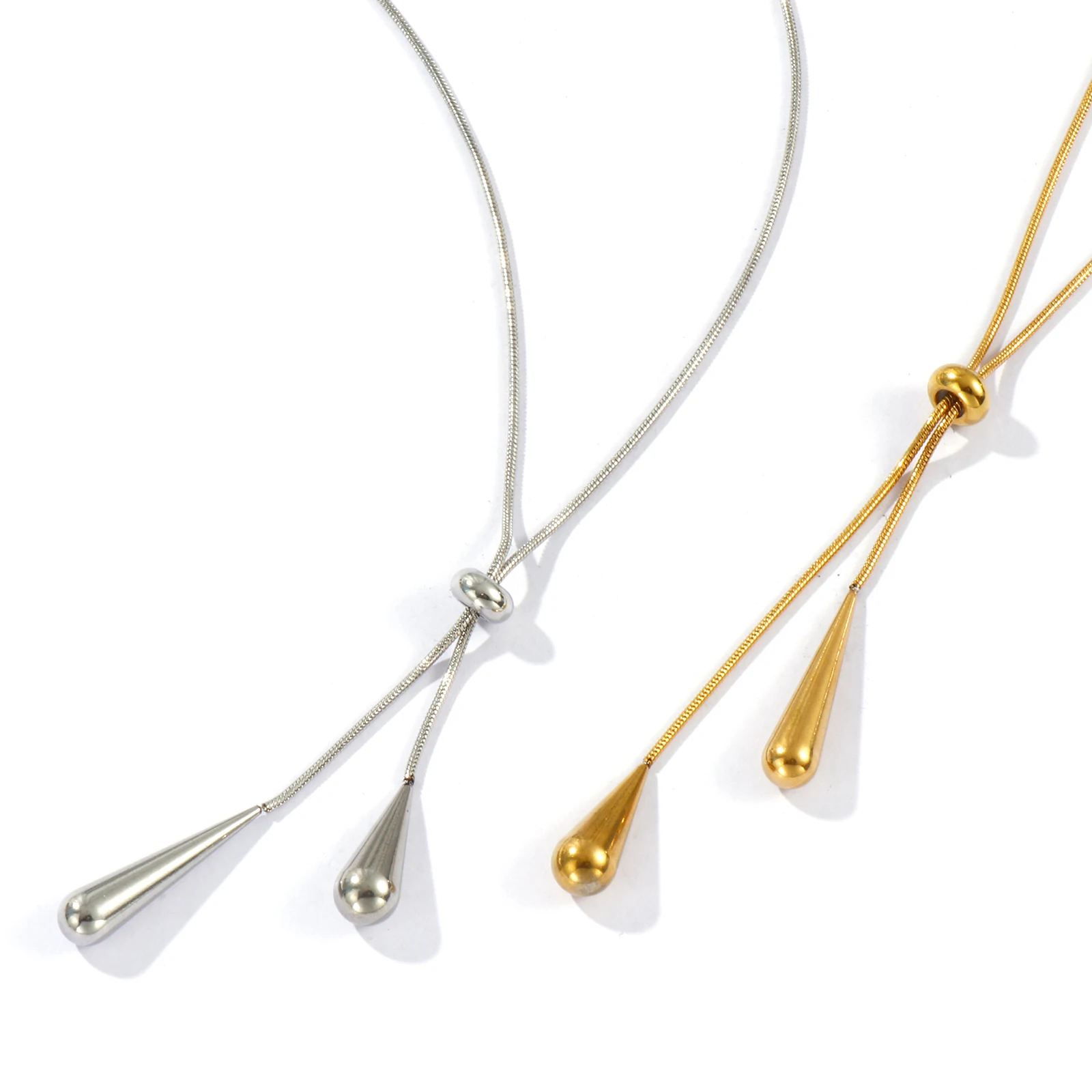 1pc 304 Stainless Steel Necklace Multicolor Snake Chain Adjustable Slider Sweater Necklace Women Party Jewelry 80cm(31.5