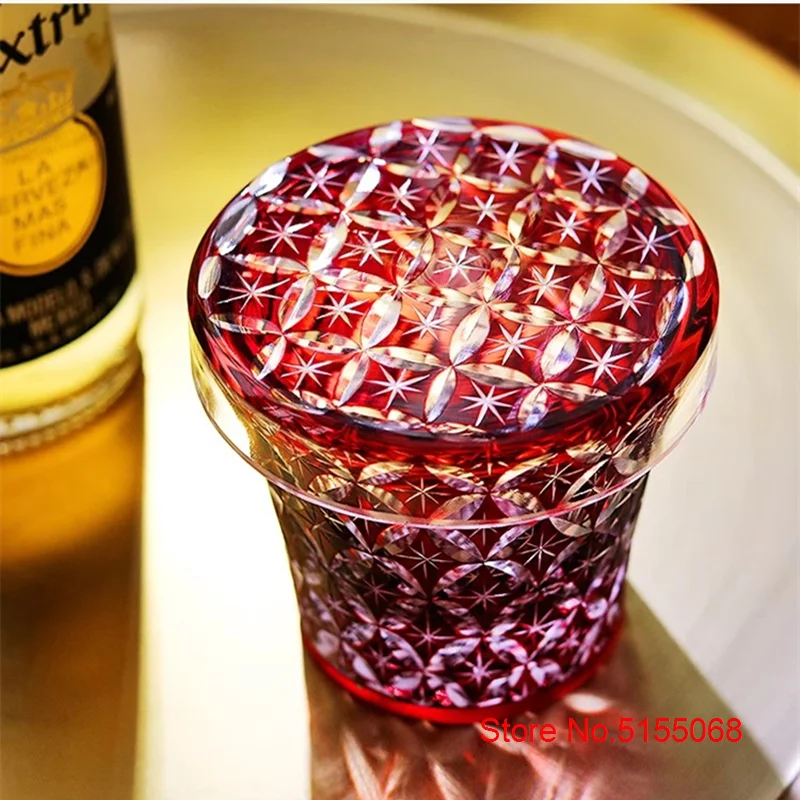 Creative Whiskey Cup With Lid Top Hand Carving Crystal Wine Glass Cover Set Edo Kiriko Seven Treasure XO Whisky Brandy Snifter