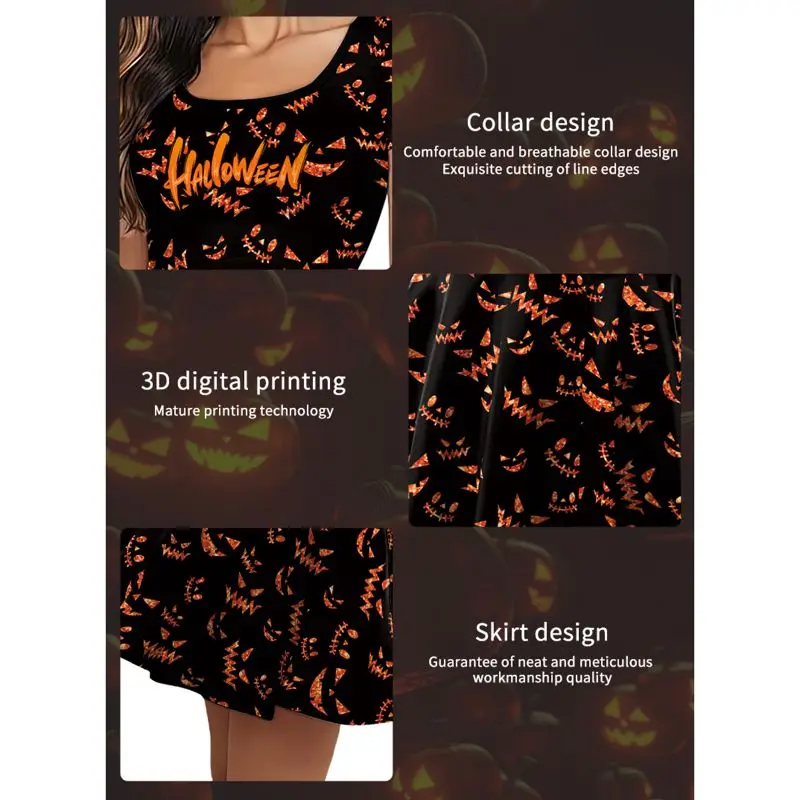 

Halloween Cheerleading Costume Dress Women Ghost Face Printed Cheerleading Short Sleeve Pleated Skirt Uniform Cosplay Outfits