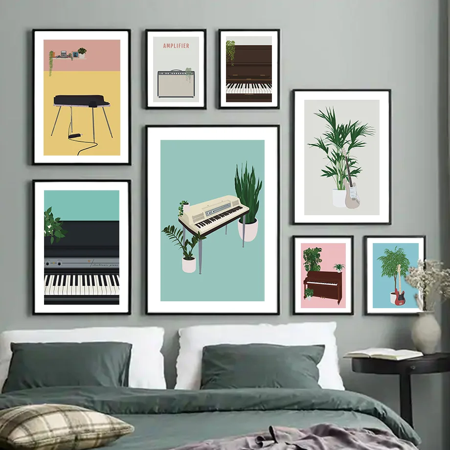 Musical instrument illustration Wall Art Mural Print Piano Guitar Canvas Painting Nordic Poster Decoration Pictures Living Room