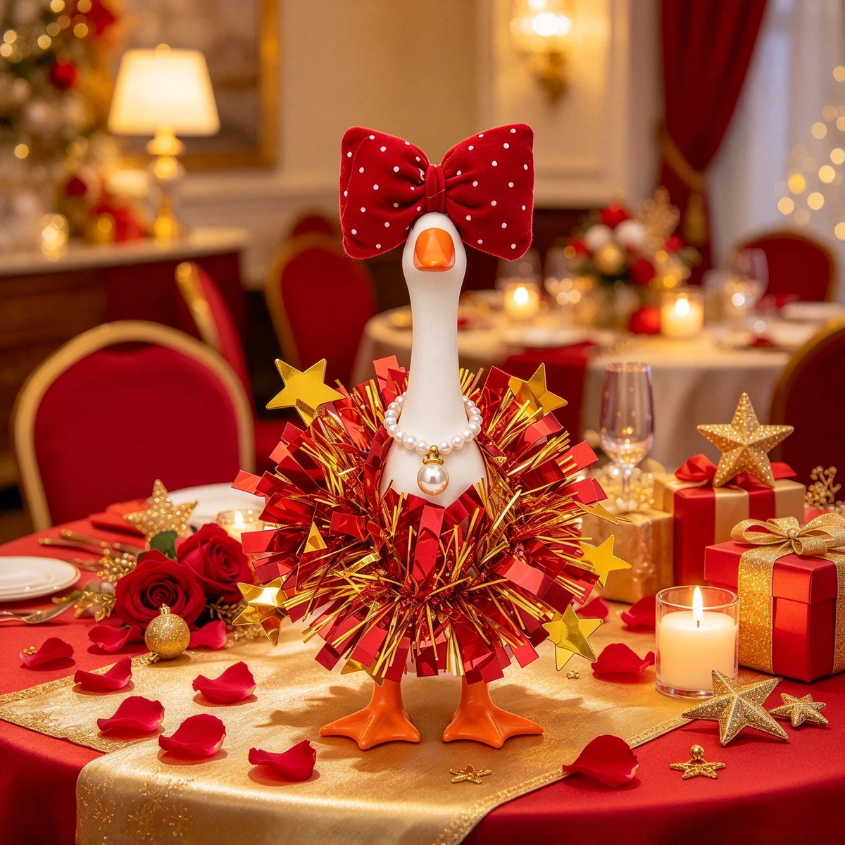 Desk Goose Outfits for 7 in Goose Holiday Tinsel Garland and Headwear