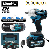 Mamidw 500N.m Cordless Impact Electric Wrench Brushless Wrench High Torque Power Tools Rechargeable for Makita 18V Battery