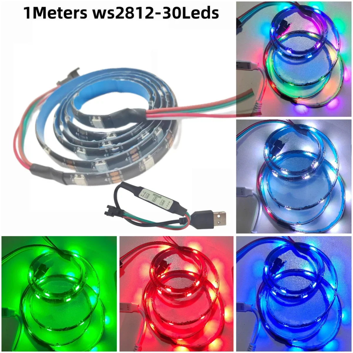 1m IP65 30leds 5V WS2812B IC Led Smart Pixels Strip 5050 Full Color Led Individually Addressable With Mini USB Cotroller Sp002e