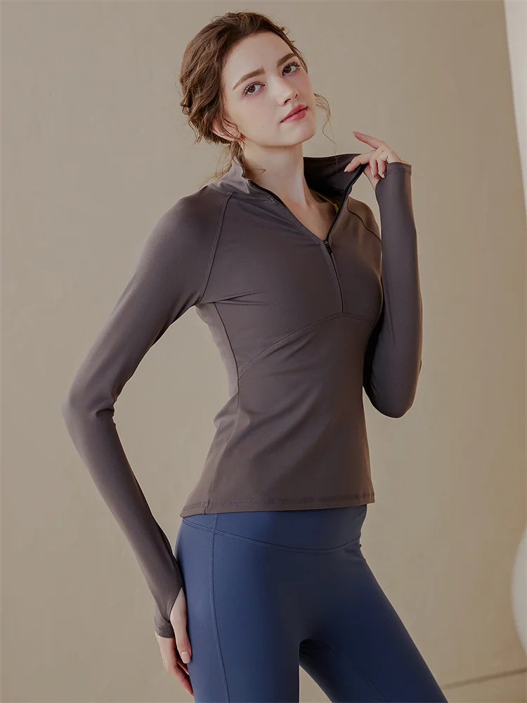 

Women's Yoga Fitn Sportswear Long Sve Zipper Ne Tight Dry Qui Autumn Winter New Sle Ocnltiy Silk Top