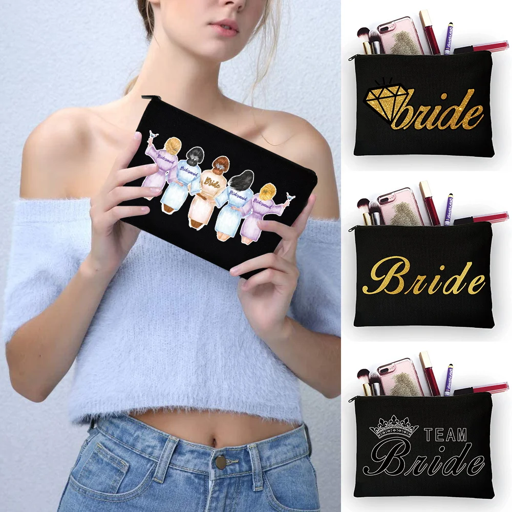 Light Weight Canvas Hand Organizer Bride Print Lovely Cosmetic Carry Bag Ladies Small Personal Belongings Daily Life Storage