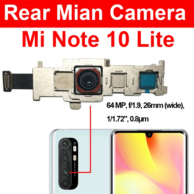 Front & Back Camera Moduel For Xiaomi Mi Note 10 Lite M2002F4LG M1910F4G Small Facing Camera & Main Camera Flex Cable Parts