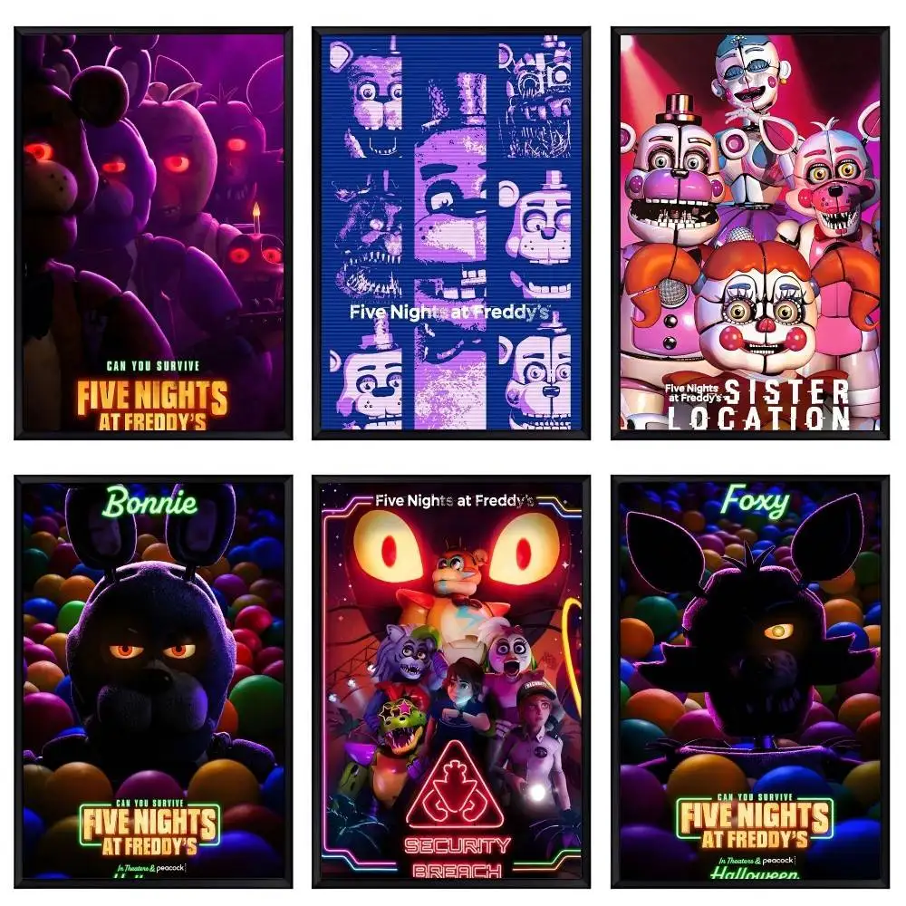 Pósteres de Anime de Five Nights at Freddy's para Sala de Estar, Bar, Cafetería, Estilo Vintage, Pintura de Cómics, Arte, Decoración de Pared para el Hogar