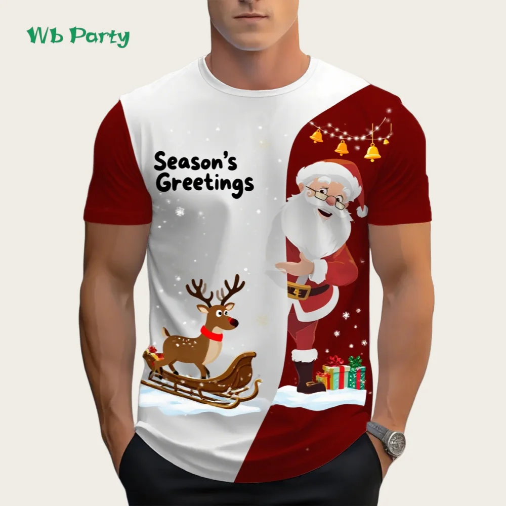 

2025 Santa Claus Men's T-Shirt Fashion Breathable Men's Top Trendy Versatile 3D Printed Men's Short Sleeve Casual Men's Clothing