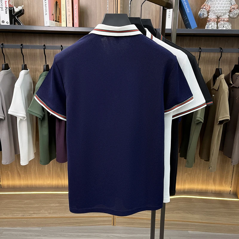 Luxusmarke Kurzarm Herren POLO Shirt Mode Boutique Bienenstickerei Design Neue Tops Sommer Freizeit Komfort Atmungsaktives T-Shirt – Detail 7