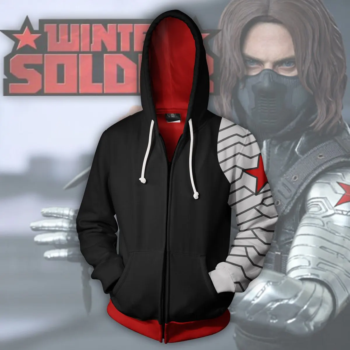 Sudadera con capucha con estampado 3D de villano héroe Bucky Barnes, cárdigan con capucha, Cosplay, mercancía de Anime, ropa de Halloween, 2024