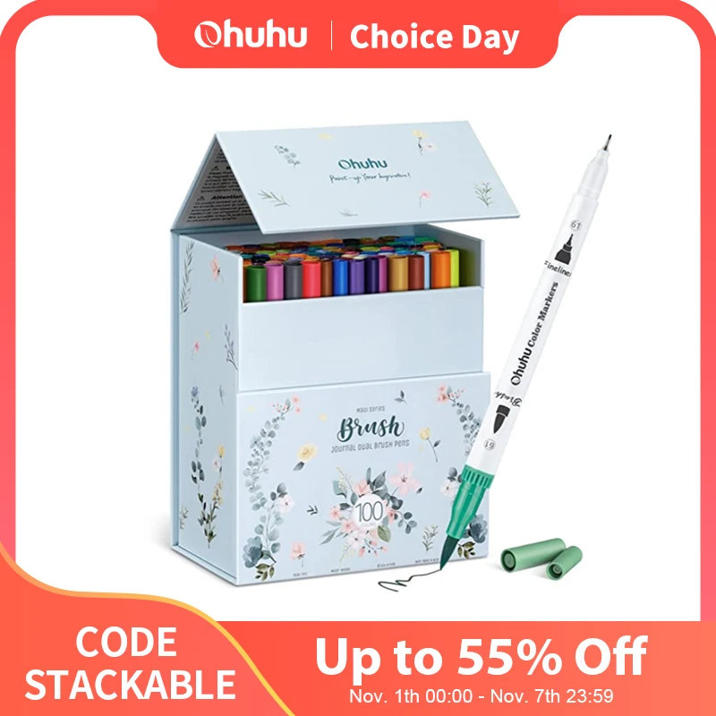 Ohuhu Art Markers Dual Tips Line Marker Set WaterColor Pen Coloring Water Color Brush Fineliner Painting Drawing School Supplies