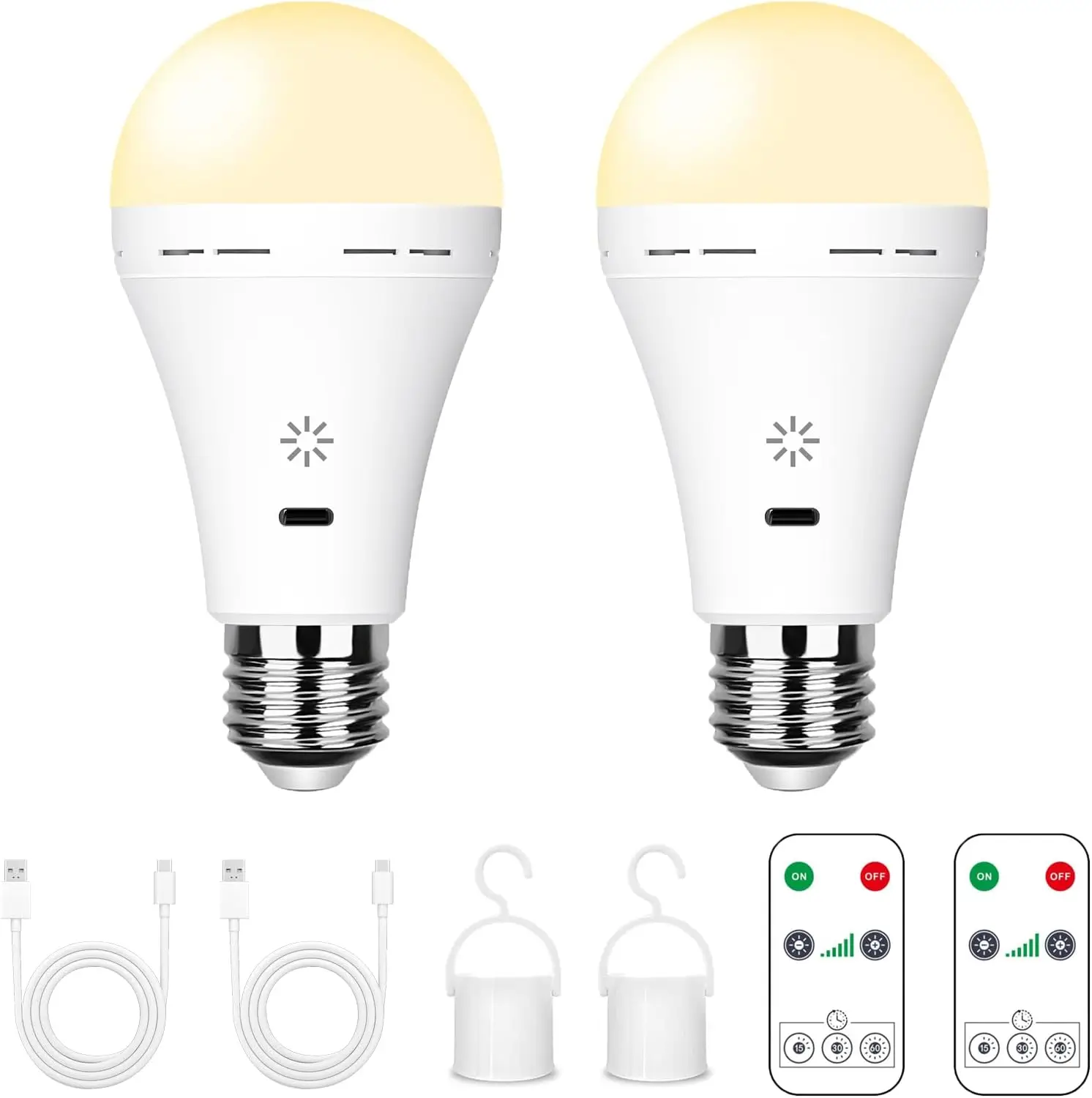 

USB-C Rechargeable LED Light Bulb with Remote Control - E27 Emergency Light, Dimmable 7W Bulb for Home Power Outage