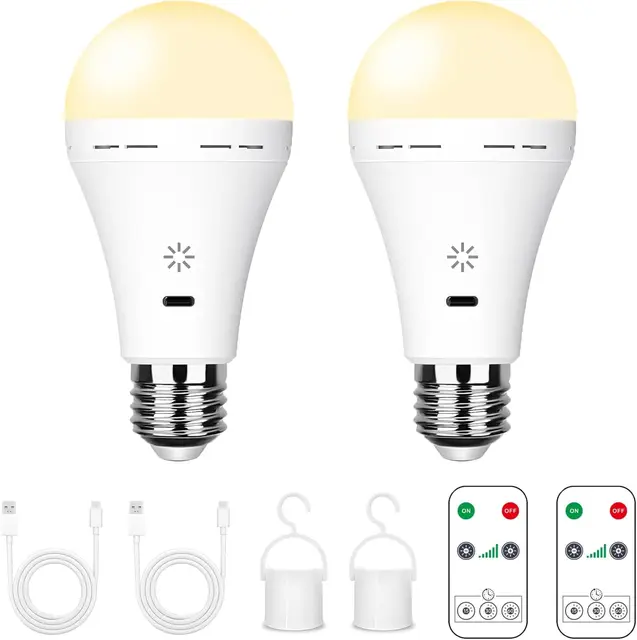 Ładowalna żarówka LED USB-C z pilotem - E27 Światło awaryjne, ściemnialna żarówka 7W na wypadek awarii zasilania w domu