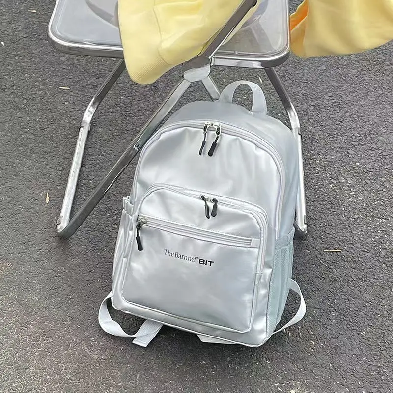 

Korean Silver Letter Backpack Women Solid Color Nylon Large Capacity Mochilas Mujer Ladies Waterproof Lightweight Travel Bag New