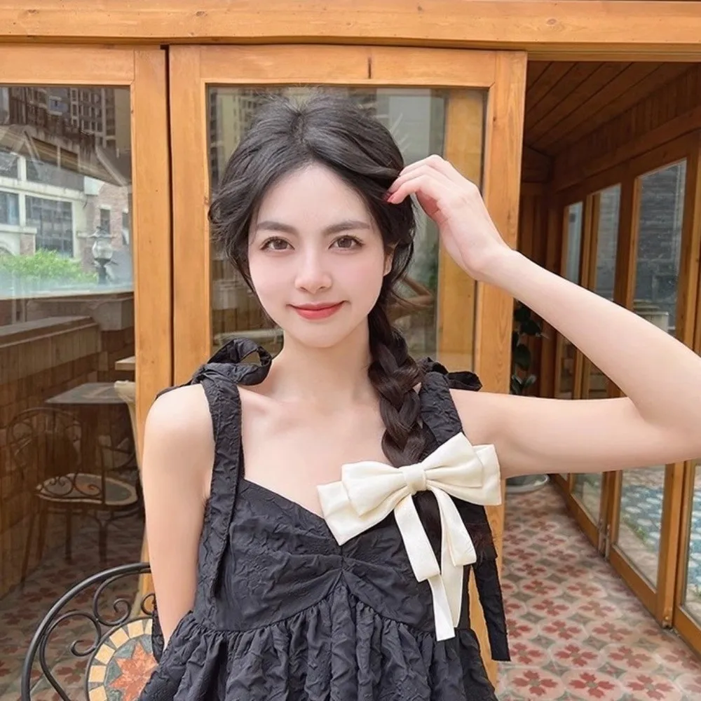 

2pcs Long Tassel Ribbon Bow Headband Elegant Solid Color Ribbon Bow Hair Clip Double Layer Hairpin Hair Grips