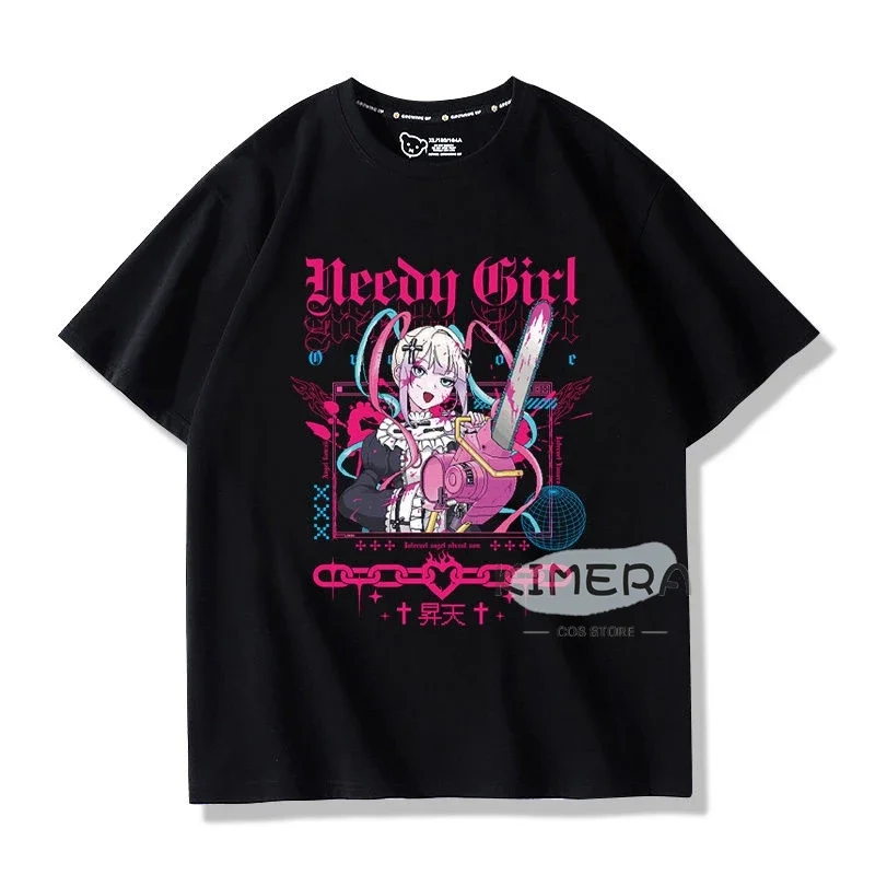 T-shirt preta de grandes dimensões Needy Girl para homens e mulheres OVERDOSE Kangel, T manga gráfica, top bonito, manga curta, roupa de casal kawaii, verão