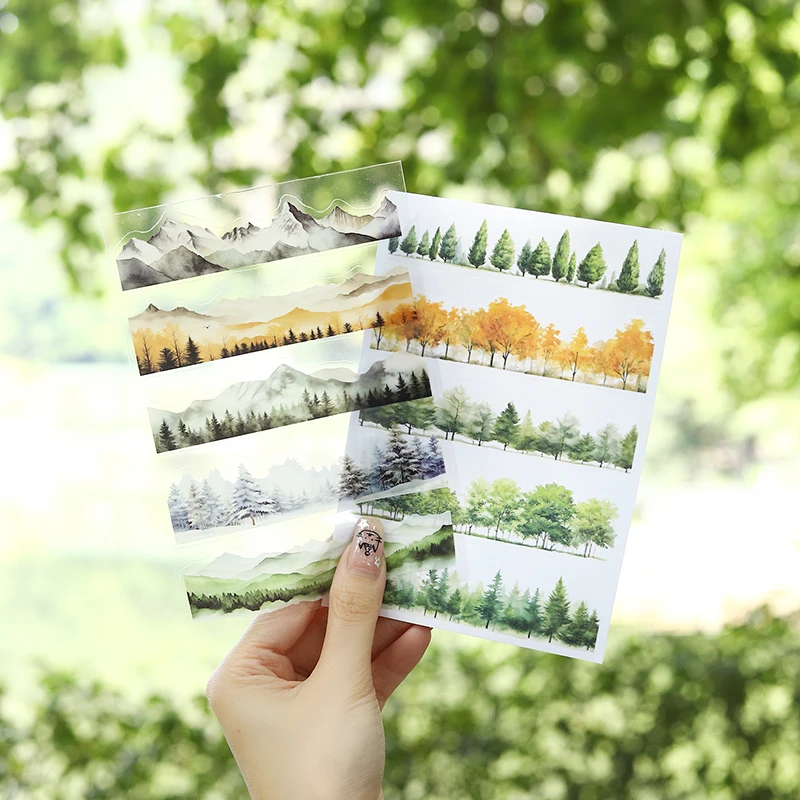 20 pcs/book PET Die cut Stickers Long strip landscape Decorative handmade Scrapbooking Material Diary Album Craft Supplies ﻿