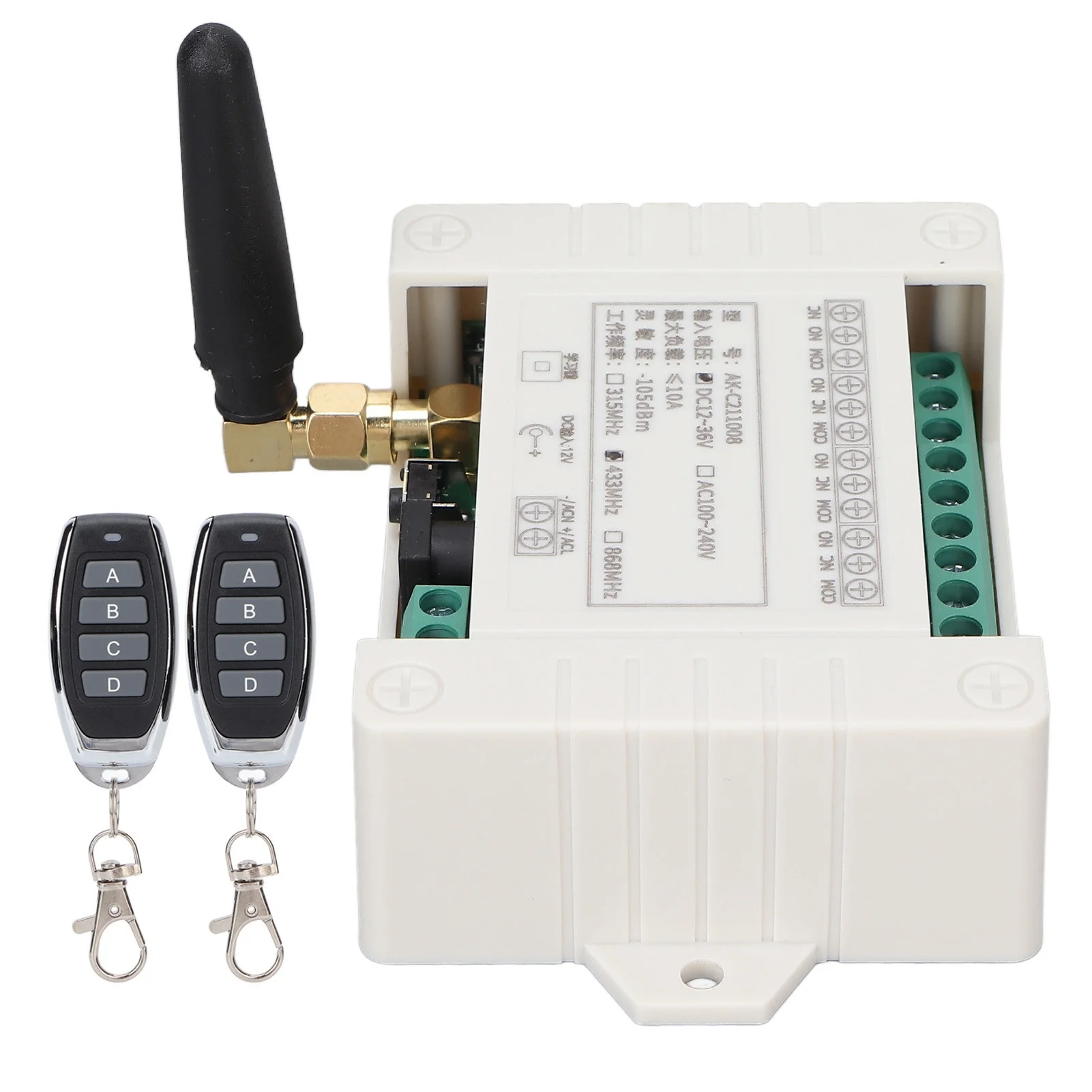 AKC211008 433MHz Wireless RF Remote Control 4 CH Relay Module for Industrial Control DC1236V