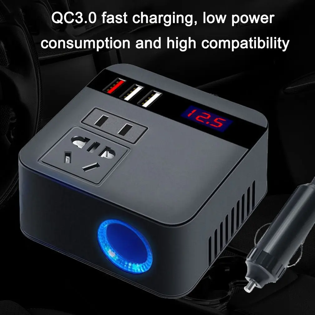 Inversor de carga rápida para coche, convertidor de 120W con pico de 12V a 220V, pantalla LED QC 3,0, cargador de salida USB, gran oferta