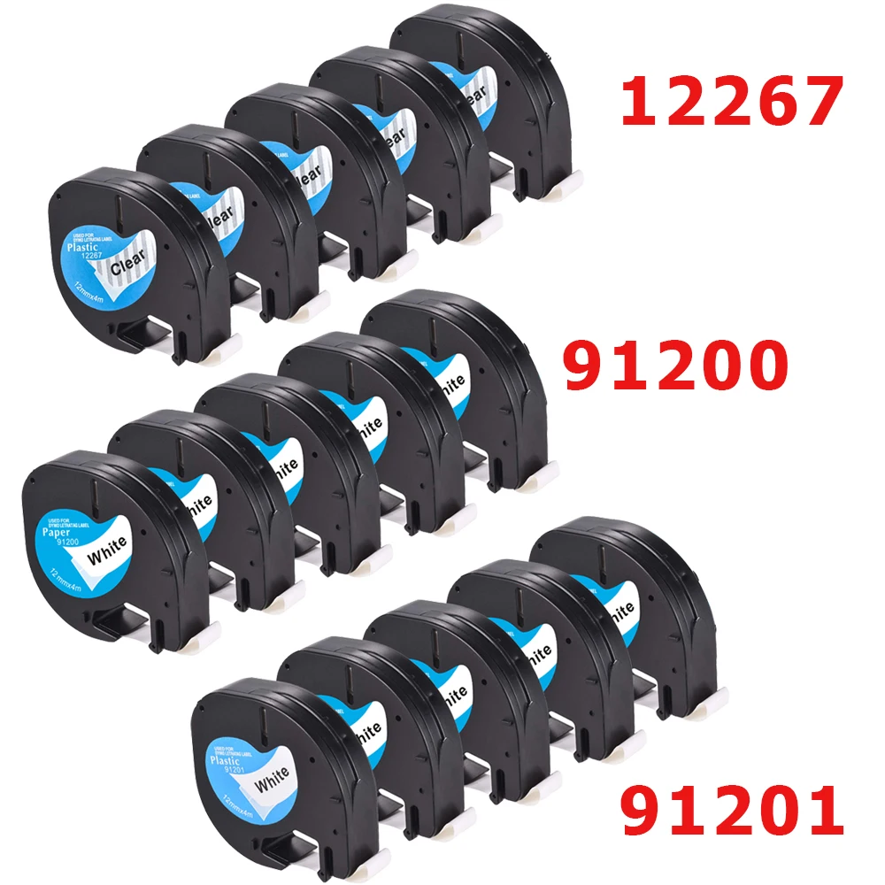 5PKS Compatible Dymo LetraTag Refill 91200 91201 91331 12267 12mm Plastic PAPER Label Tape LT-100H 1/2\