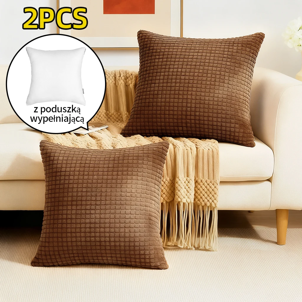 2 stuks zachte corduroy kussenslopen, decoratief, maïskorrelmotief, 45cm, effen kleur, voor slaapkamer, bank, stoel, auto, huis, kussens
