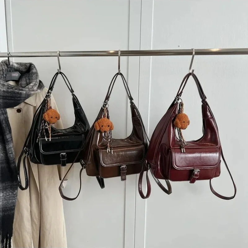 

2025 Trendy Womens Tote Bag Korean Style Retro Large Capacity Handbag Fashion Double Shoulder Casual Commuting Bag