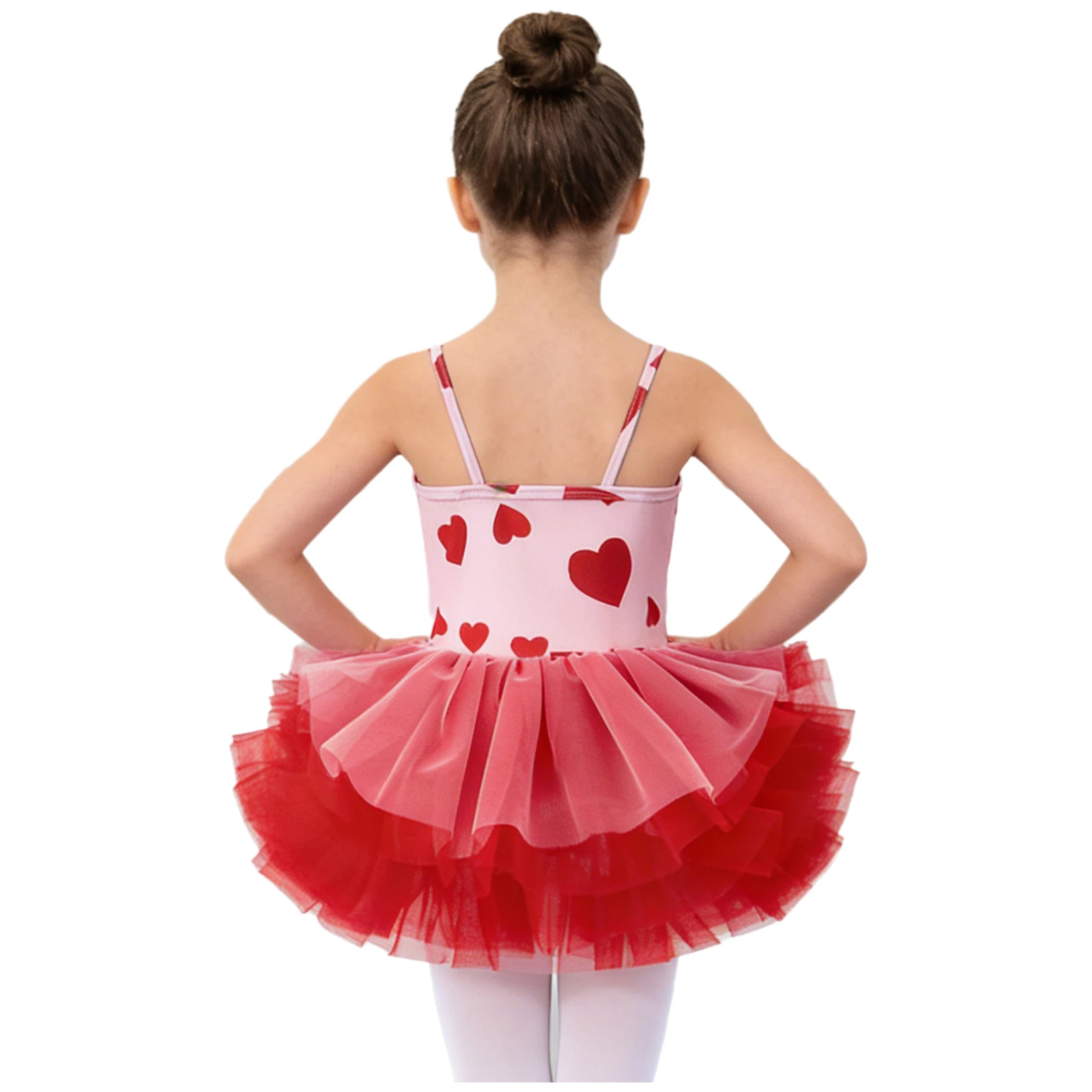 Kids Girls Ballet Dance Dresses Spaghetti Strap Printed Bodice Layered Tulle Dress Gymnastics Leotards Ballerina Training Outfit
