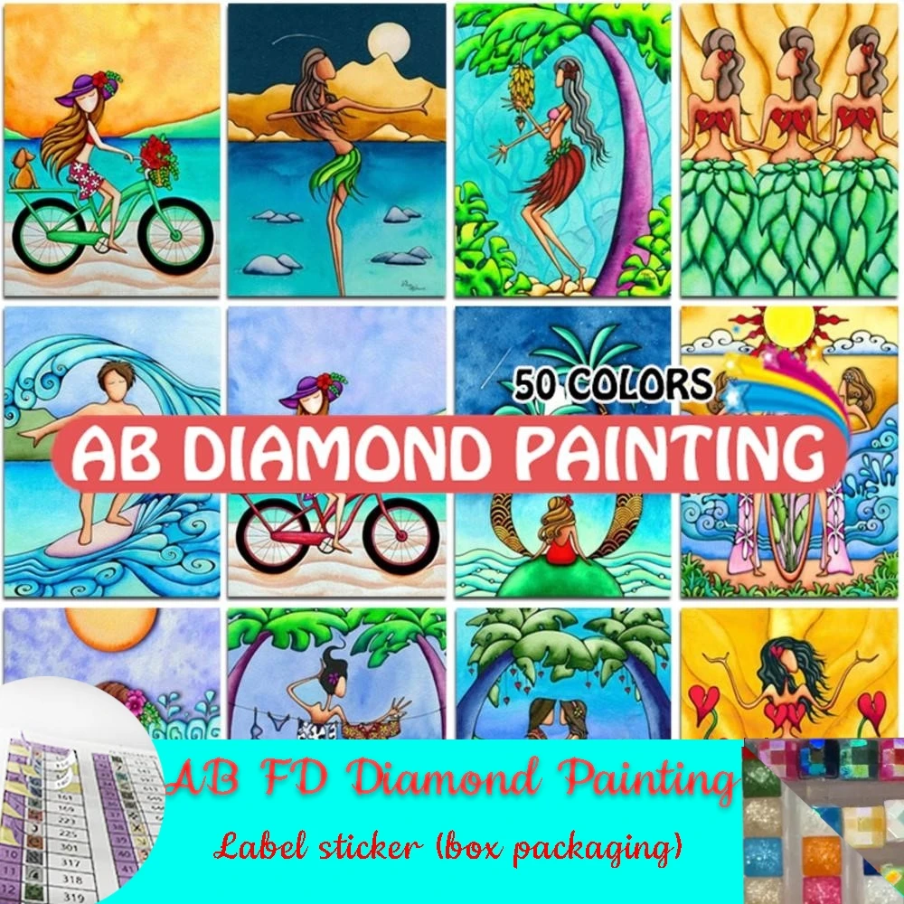 stract AB FD Diamond Painting  Cartoon Surf 5D DIY Beach Belle Scenery Mosaic Handicraft Embroidery Cross Stitch Home Decor