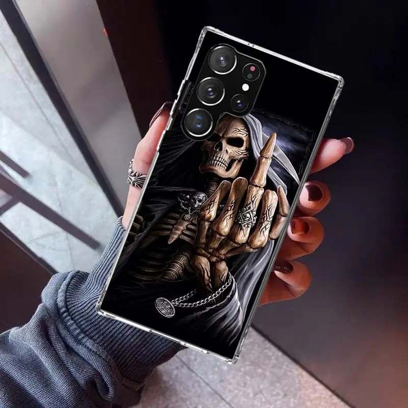 Grim Reaper Skull Skeleton Phone Case For Samsung Galaxy S23 S24 Ultra S22 + S21 Plus S20 FE Cover S10E S10 S9 S8 Silicone Print