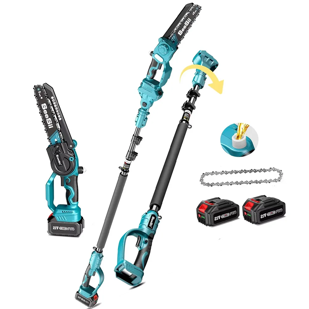 منشار كهربائي Seesii مقاس 8 بوصة مع عمود تمديد 3M منشار فرع عالي لتقليم أطراف الأشجار