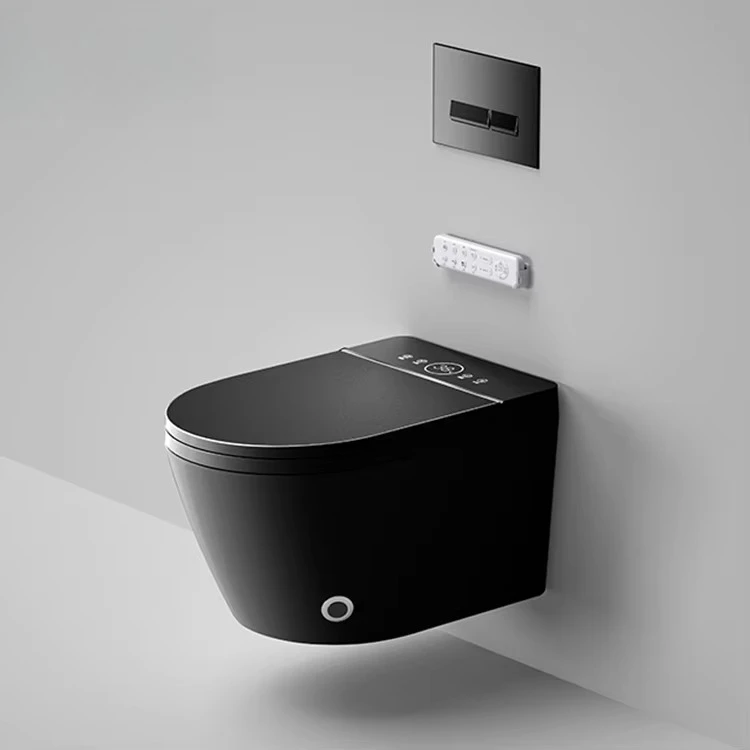 

Matt Black Smart Toilet Flushing P-Trap Bidet In Black Color One Piece Toilet