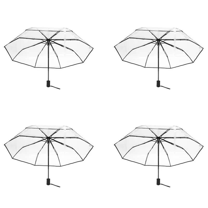 4X Transparent Umbrella Automatic Umbrella Women Men Sun Rain Auto Umbrella Compact Umbrella,Transparent + Black Border