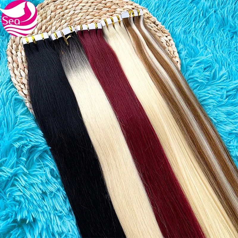 

30-дюймовая прямая лента для наращивания волос с утком кожи, 20 шт., клейкая невидимая 100% настоящие человеческие волосы, необработанные, на всю голову для женщин