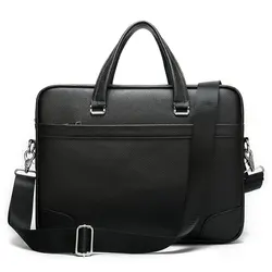 Fashion Men's Real Cowhide Briefcase For Documents Genuine Leather 14 Inch Laptop Bag Shoulder Bags Men Leather Briefcases Totes