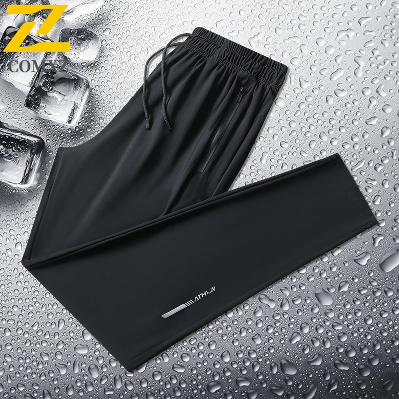 Summer plus size Sports Pants Men's Trendy Casual Plus Size Ice Silk Elastic Straight Running Pants Men All-match Daily Trousers