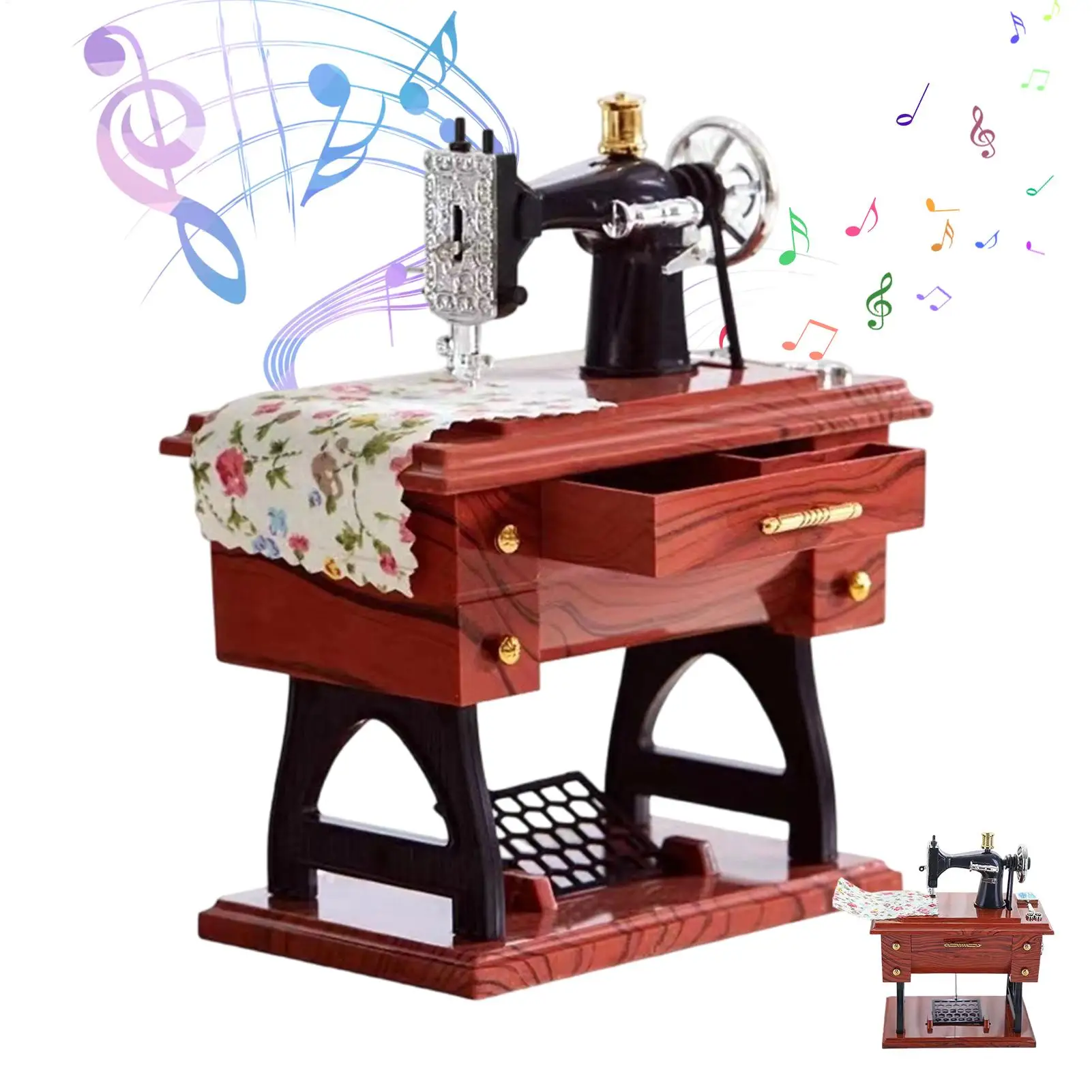 Nähmaschinen-förmige Mini-Spieluhr Vintage Aufziehbare Nähmaschinen-Musikbox Uhrwerk-Typ Musikbox für Heimdekoration
