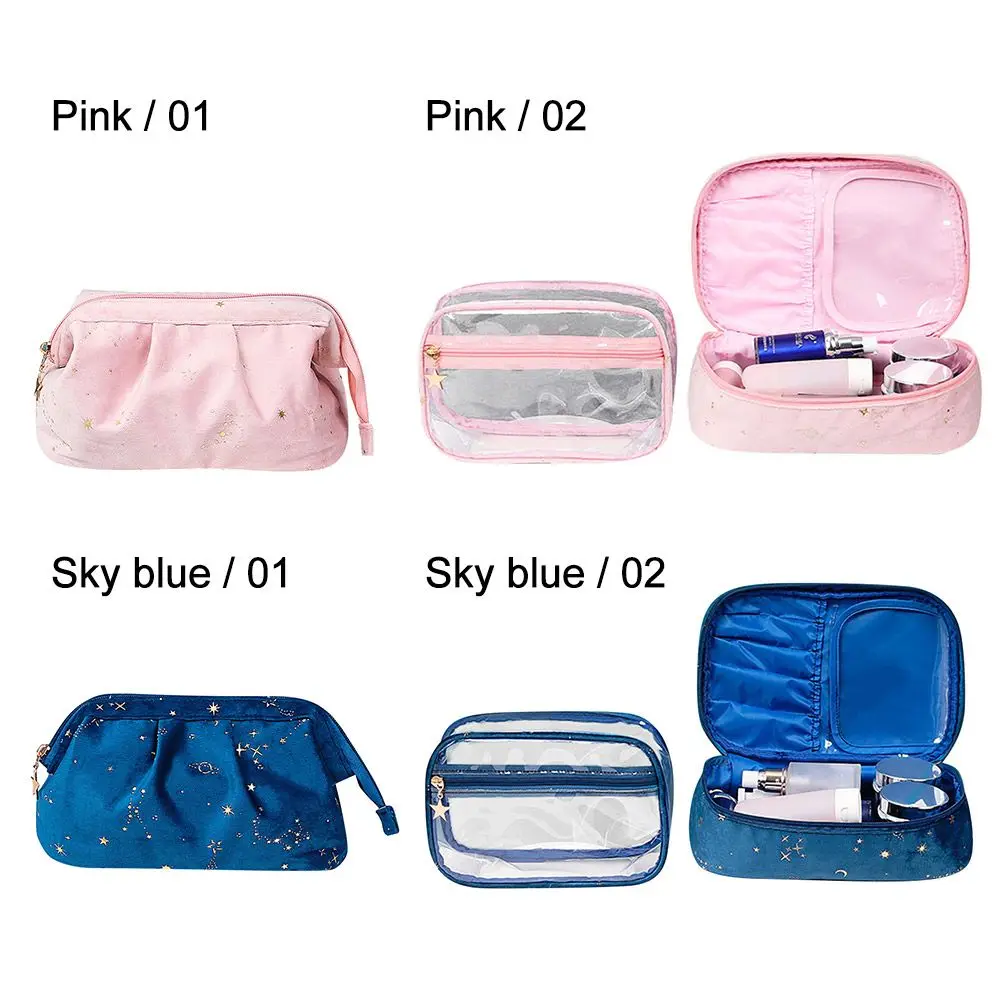 Female Travel Organize Portable Makeup Pouch Storage Bag Wash Bag Gold Velvet Cosmetic Bag